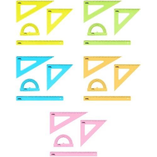 Линейки в наборе СТАММ (2треуг., лин. 30см, тр-тир) прозрачный, неоновые цвета, ассорти НЧ-30523 "Дава"