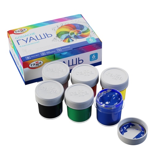 Гуашь  6цв. Гамма Классическая 20мл. 2210306 "Дава"