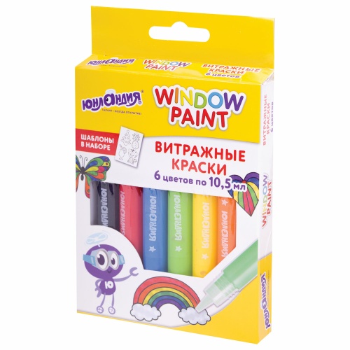 Краски витражные 6цв. 6 туб по 10,5 мл шаблон 191758 "Дава"