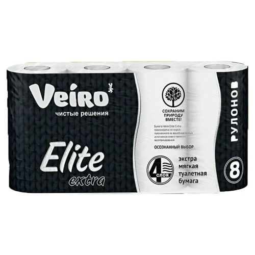 Бумага туалетная  8рул/упак 4слоя VEIRO Elite EXTRA тиснение, белая  9С48 "Дава"