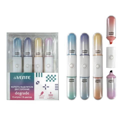 Текстмаркер набор 4шт/8цв deVENTE Degrade двусторонние 5045510 "Дава"