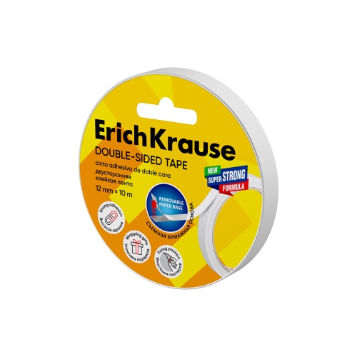 Клейкая лента двусторонняя 12мм*10м ErichKrause прозрачная, бумажная основа 58741  "Дава"