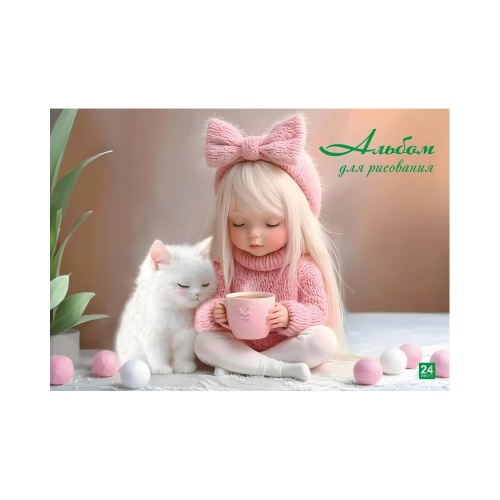 Альбом для рисования А4/24л склейка  Девочка с котиком 99787 "Дава"
