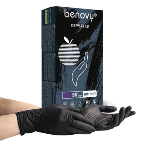 Перчатки нитриловые BENOVY Nitrile MultiColor черные,50пар XL (очень большой) 631627 "Дава"