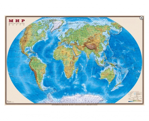 Карта настенная Мира физическая М 1:25млн. 122*79 см Ка132 "Дава"