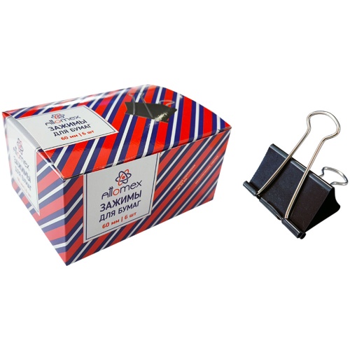 Зажим для бумаг 6,0см Attomex черный 4131500 (цена за 1 зажим) "Дава"