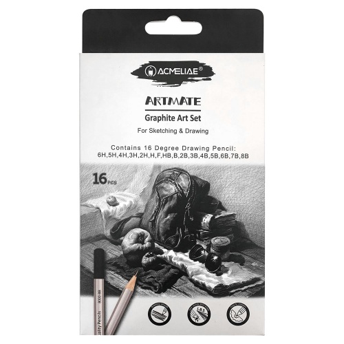 Карандаши чернографитные набор  16шт ACMELIAE от 6H до 8B 43800 "Дава"