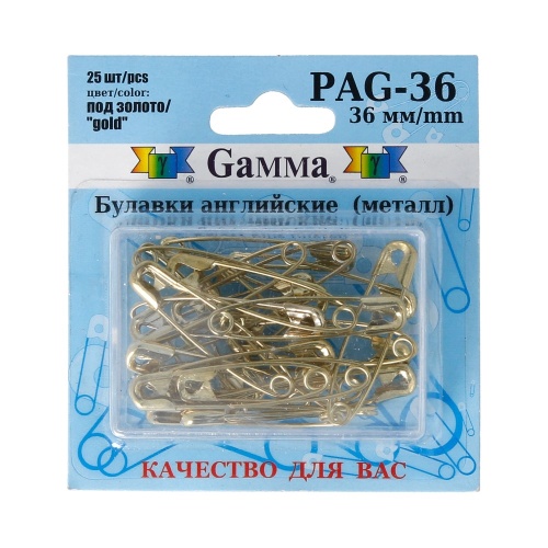 Булавки английские Gamma 36мм 25шт/уп, под золото сталь PAG-36 "Дава"
