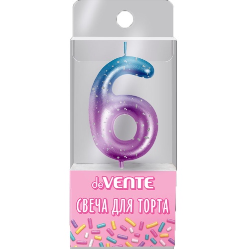 Свеча-цифра для торта deVENTE "Degrade 6 " 6*3,8*0,9см  9060505 "Дава"