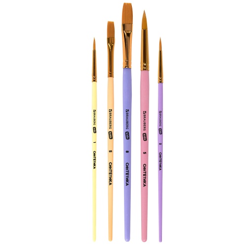 Кисти в наборе  5шт. BRAUBERG KIDS Синтетика (круглые № 1,2,5 плоские № 5,8) 201075  "Дава"