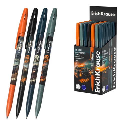 Ручка шариковая ErichKrause R-301 Stick Road Beast 0,7мм синяя 63074 "Дава"