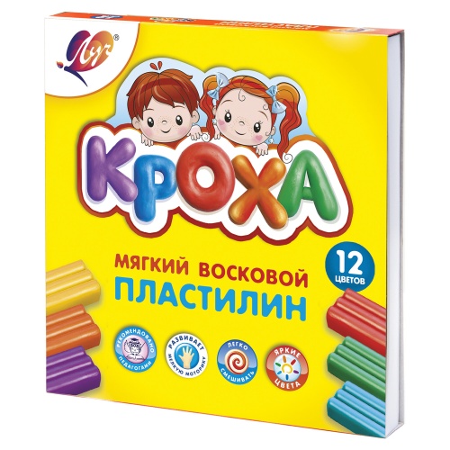 Пластилин 12цв. Луч Кроха 180г восковой 23С1484-08 со стеком "Дава"