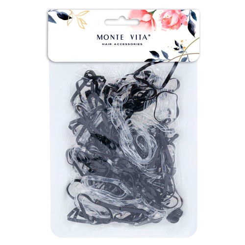 Резинка для волос MONTE VITA 250 шт/уп силиконовые, большие, чёрный, прозрачный 457066 "Дава"
