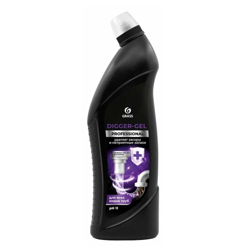 Средство для прочистки канализационных труб GRASS DIGGER-GEL Professional 1л щелочное "Дава"