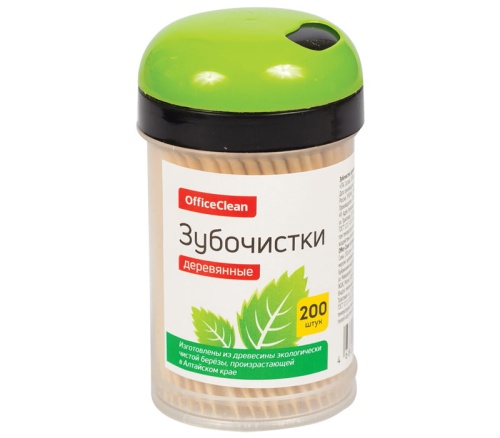 Зубочистки деревянные OfficeClean 250шт. в баночке "Дава"