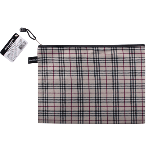 Папка-конверт на молнии А4 BRAUBERG  335*243мм, ткань, в клетку, 223892 "Дава"
