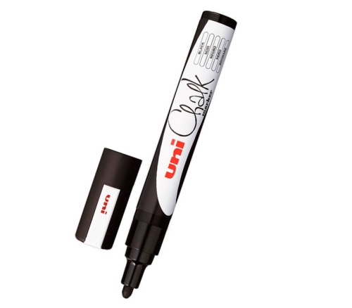 Маркер меловой UNI Chalk 1,8-2,5 мм, стираемый, черный 142635 "Дава"
