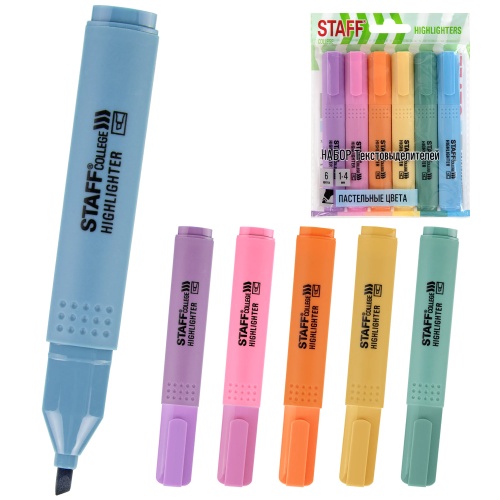 Текстмаркер набор 6шт STAFF College STICK PASTEL 152532 "Дава"