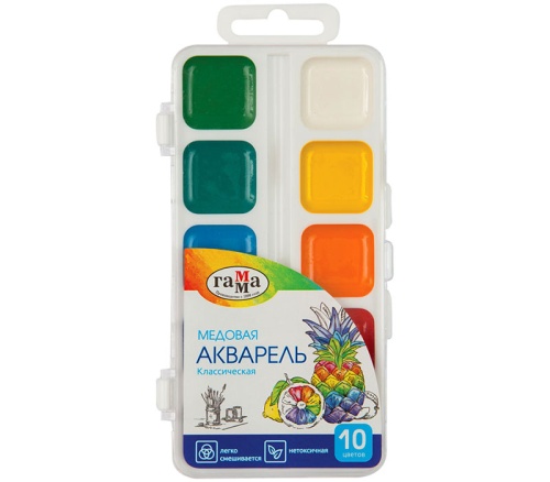 Краски акварельные 10цв. ГАММА Классическая 1009193 "Дава"