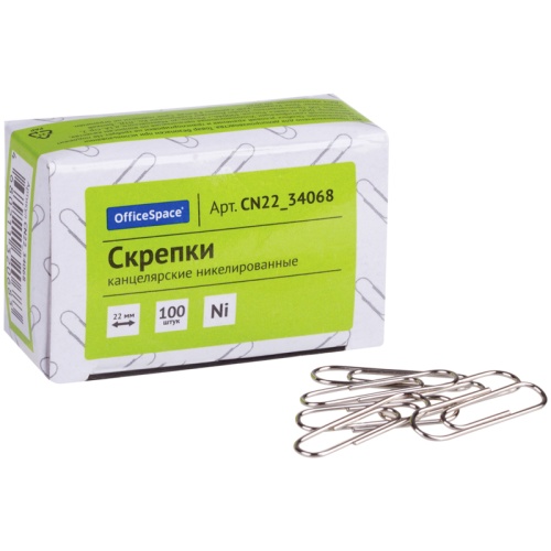 Скрепки 22мм*100шт OfficeSpace CN22_34068 "Дава"