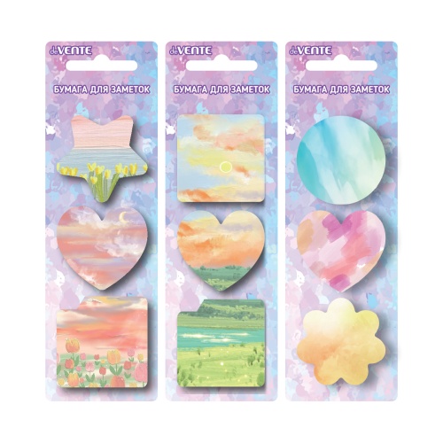 Блок самоклеящийся  45*45мм deVENTE Акварель, фигурный 20л*3 дизайна 2010143 "Дава"