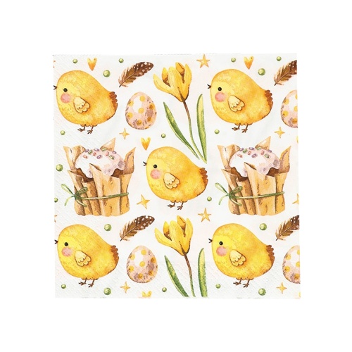 Салфетки бумажные цветные 33*33см 20шт/упак 3сл. Пасхальные Цыплята 10953823 "Дава"