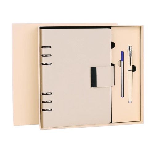 Ежедневник А5 BRAUBERG Lux 100л,бежевый на кольцах + ручка,стержень 116859 "Дава"