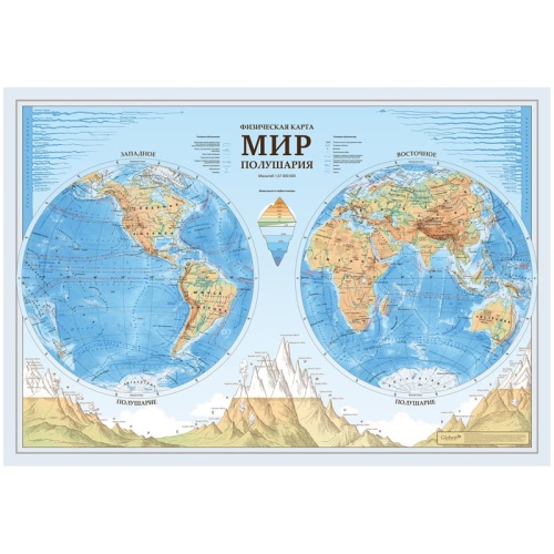 Карта Мира физическая Полушария 1:37млн 101*69см Globen КН090 "Дава"