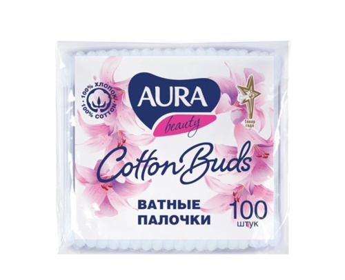 Ватные палочки AURA 100шт полиэтиленовый пакет 127485 "Дава"