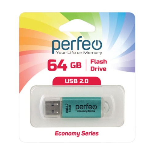 Флэшка 64GB Perfeo E01 Green economy series USB 2.0 зеленый PF-E01G064ES "Дава"