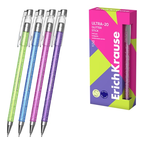 Ручка шариковая ErichKrause Ультра-20 Блёстки 0,7мм, синяя, ассорти 61032 "Дава"