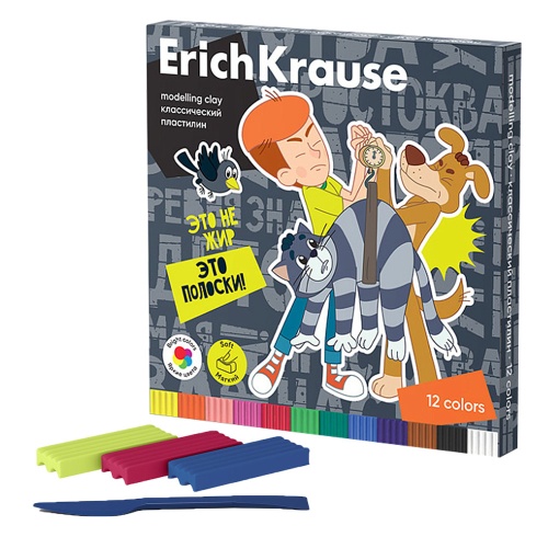 Пластилин 12цв. ErichKrause классический Простоквашино 180г 61072 "Дава"