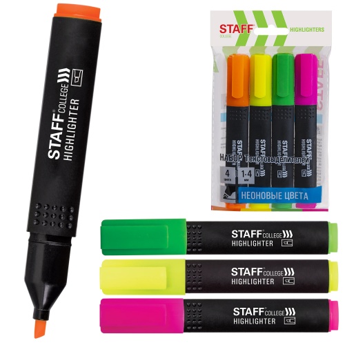 Текстмаркер набор 4шт STAFF College STICK HL-497 1-4мм 151501																												 "Дава"