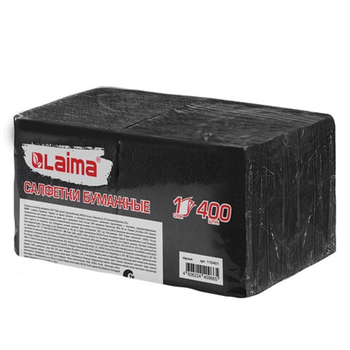 Салфетки бумажные цветные 24*24см 400шт/упак 1сл. LAIMA Big Pack черные 115401 "Дава"